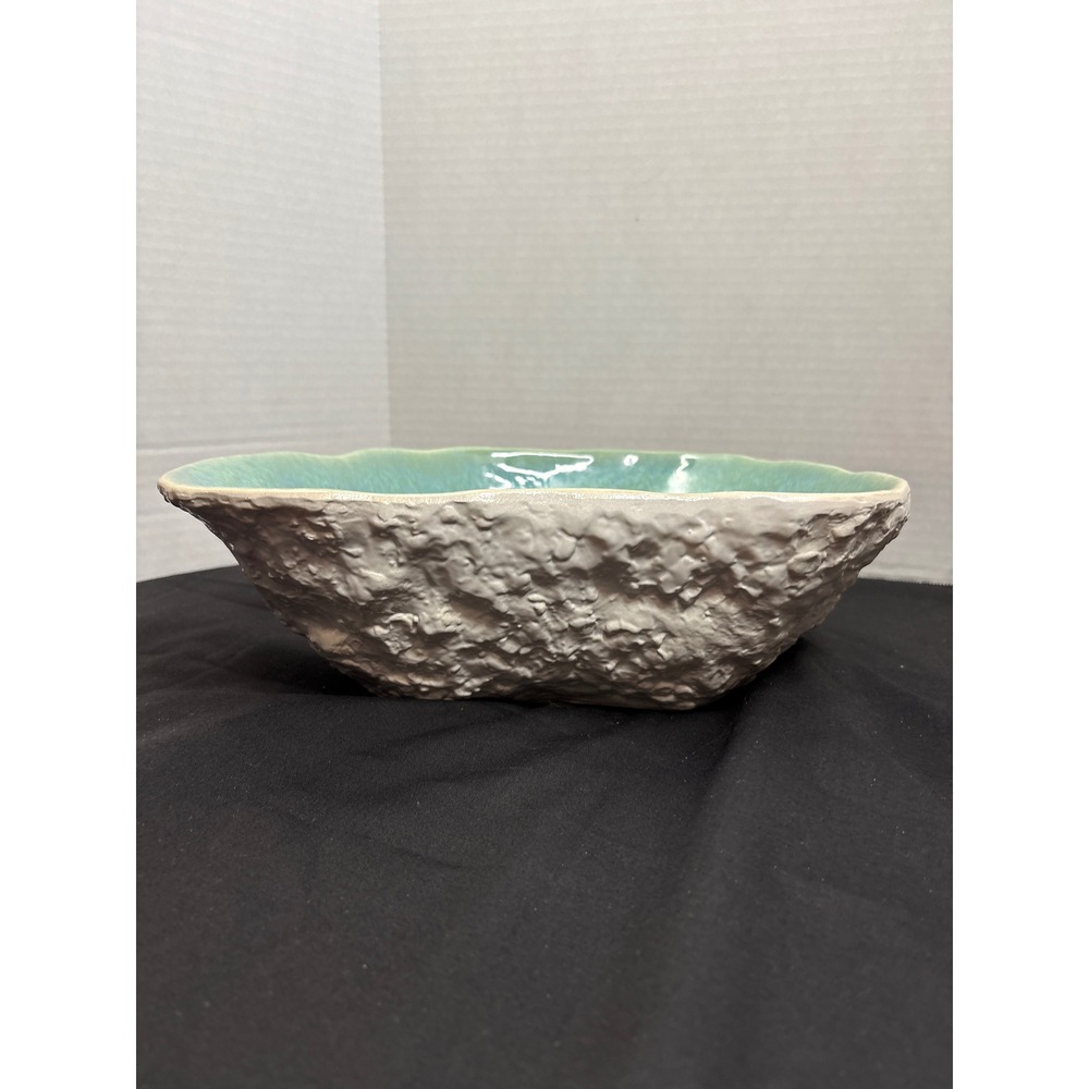 Textured Ceramic‎ Bowl Decorative Centerpiece Teal Interior Neutral Decor